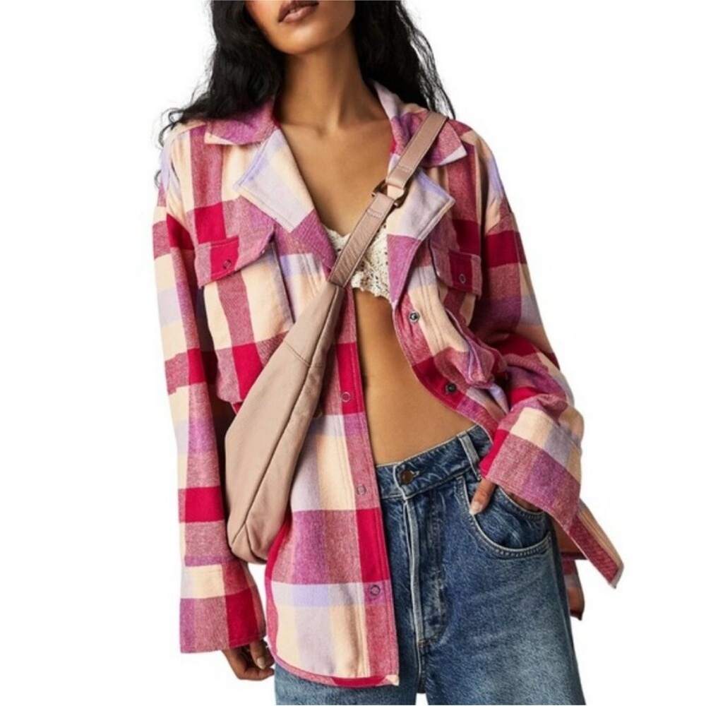 We The Free Izzy Cargo Shirt - Pink plaid